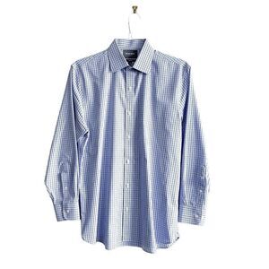 Bonobos Mens Wrinkle Free Shirt Standard Fit Button Long Sleeve Plaid Blue US16